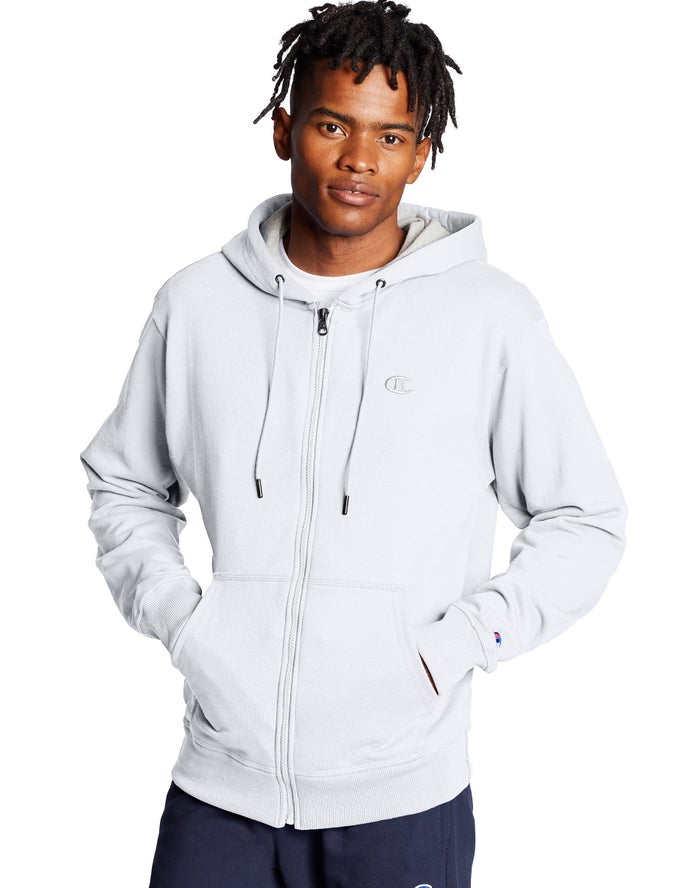 Champion Hoodie Heren - Wit - Powerblend Fleece Full Zip C Logo ( 714832-YSG )